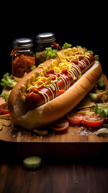 un sándwich de hot dog en el tablero