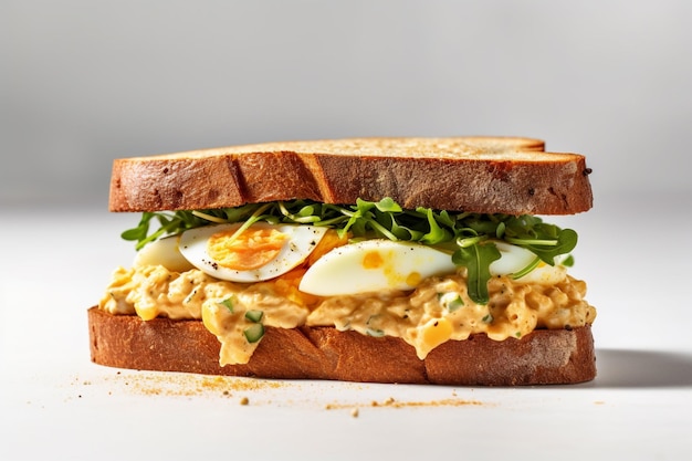 Un sándwich con huevo encima