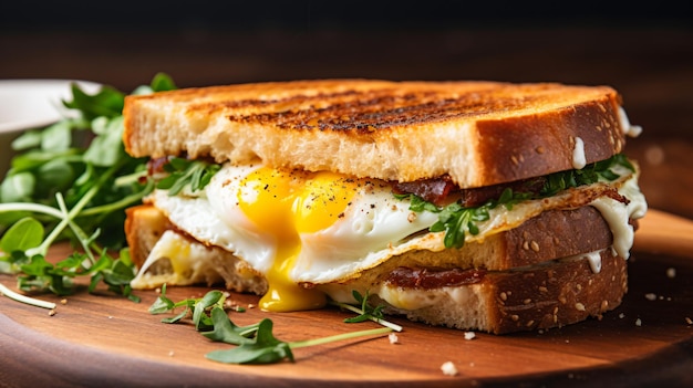 un sándwich con un huevo y un lado de verduras