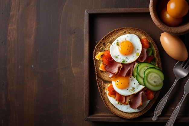 un sándwich con huevos, tocino y verduras