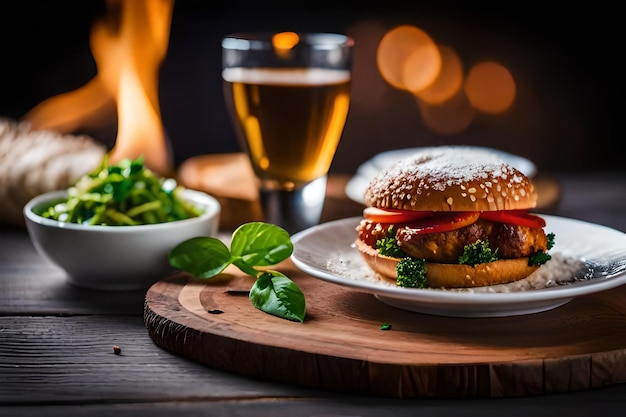 un sándwich con lechuga y verduras sobre una mesa.