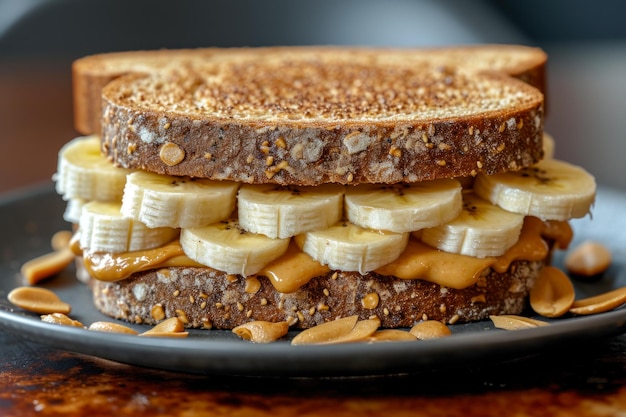 Sándwich de mantequilla de maní y plátano en tostadas