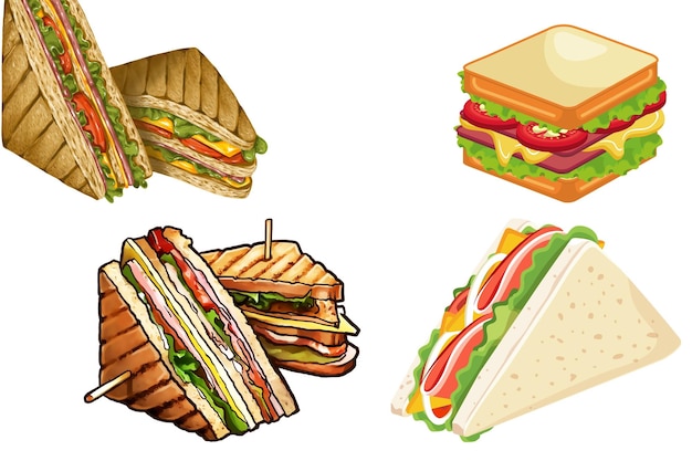 Sandwich mit Gurkenkäse und Schinken auf weißem Hintergrund