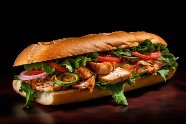 Sandwich mit Prosciutto und Rucola auf schwarzem Hintergrund