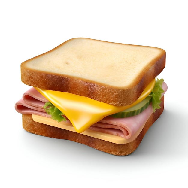Sandwich mit Schinken, Käse und Gemüse auf weißem Hintergrund