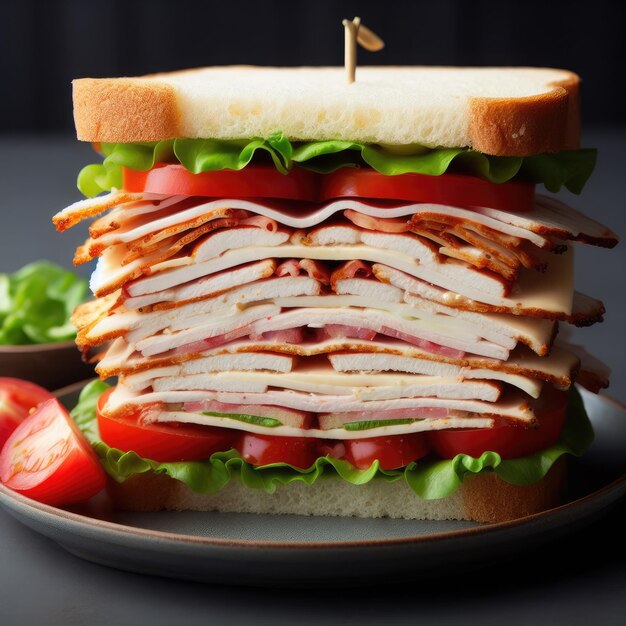 Sandwich mit Schinken und Gemüse auf dem Schneidbrett