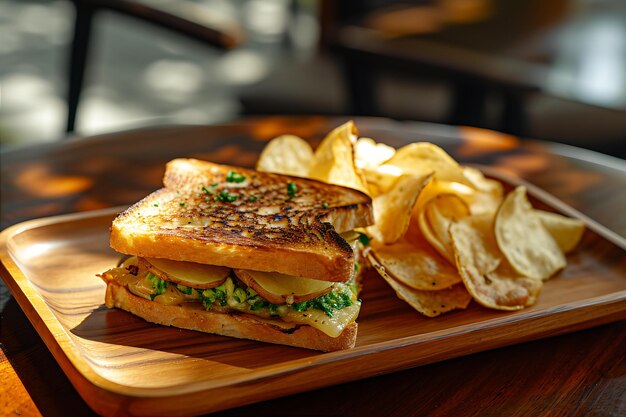 Sándwich de patata y maíz con papas fritas