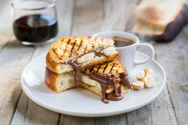 Sándwich de plátano a la parrilla y chocolate con pasta de avellana