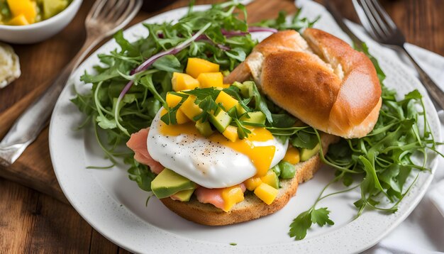 un sándwich con queso y aguacate en un plato con una ensalada