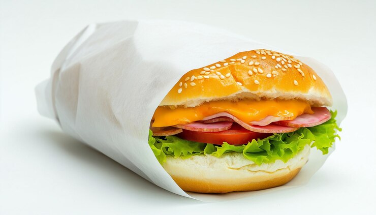un sándwich con queso y carne en un envoltorio