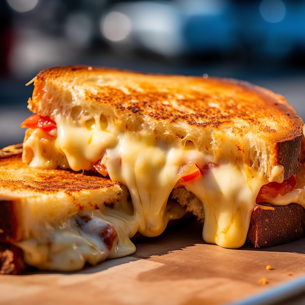 Sándwich de queso a la parrilla con fondo borroso