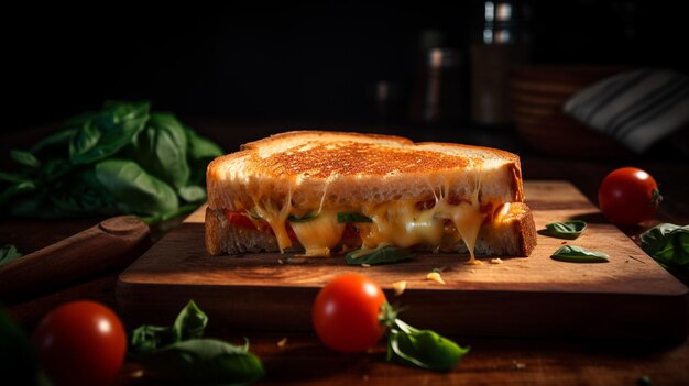 Sándwich de Queso a la Plancha con Tomate y Albahaca AI Generativo