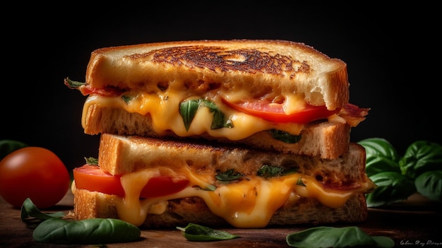 Sándwich de queso a la plancha con tomate, queso y espinacas