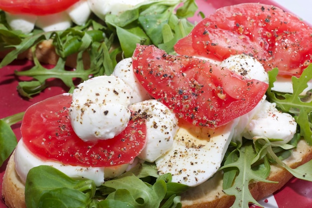 Sándwich de queso con rúcula de tomate y huevo