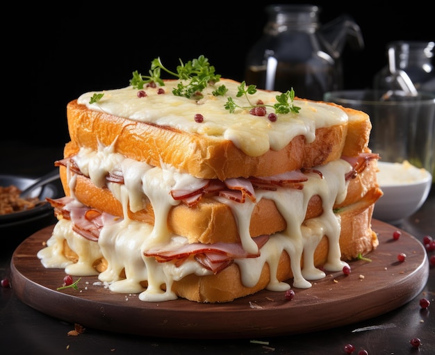 Sándwich con queso de tocino y mayonesa en tabla de madera