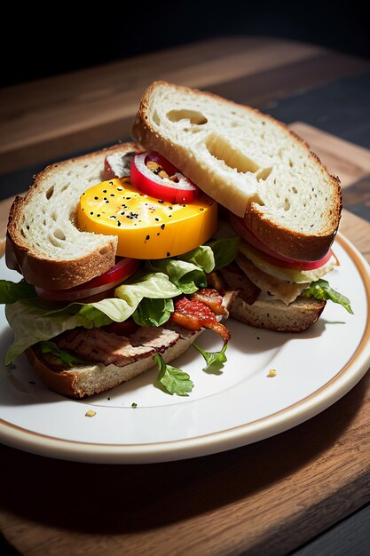 Un sándwich con una rodaja de tomate encima