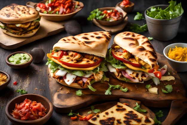 Sándwich de shawarma con lonchas de carne dukkah, queso y salsa