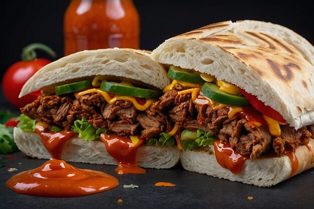 Foto sándwich de shawarma con salsa muy picante