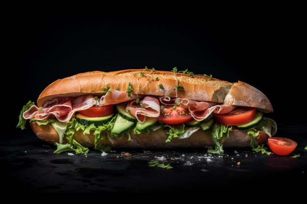 Sándwich submarino de jamón y ensalada