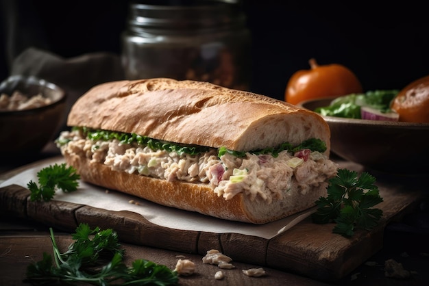 Un sándwich con un tomate encima.