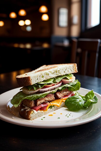 Foto un sándwich con tomate y lechuga encima.