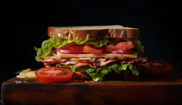 un sándwich con tomates lechuga