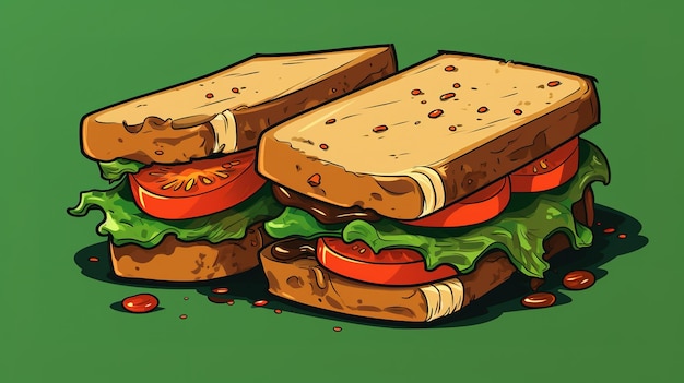 Foto sándwich de tostadas brillantes con queso y verduras en estilo cómico dibujo