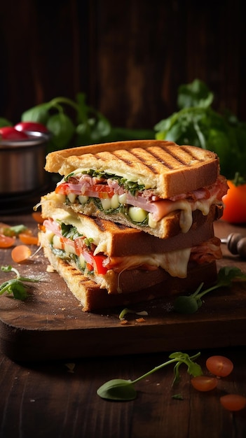 Sándwich tostado con queso de jamón y verduras