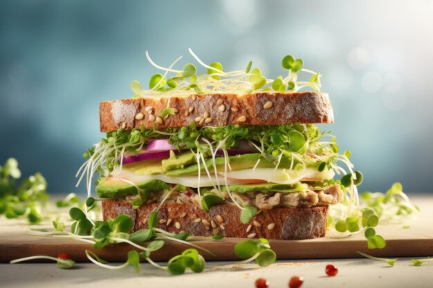 Foto sándwich vegano servido con germinados concepto de comida saludable