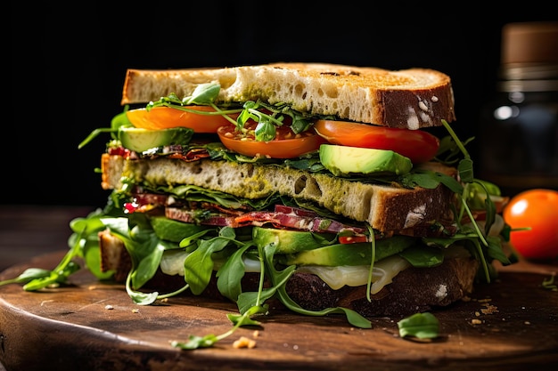 sándwich vegetariano con verduras y pesto