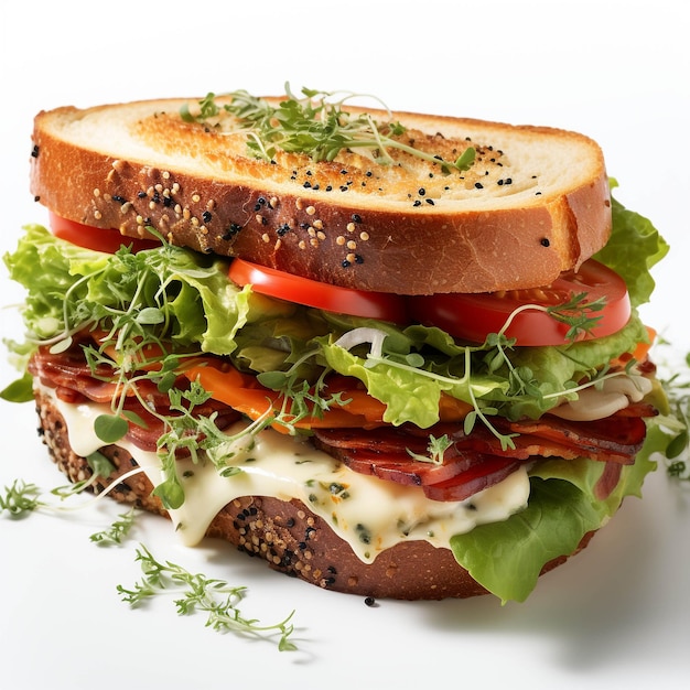 Foto sándwich con verduras jamón y queso fondo blanco