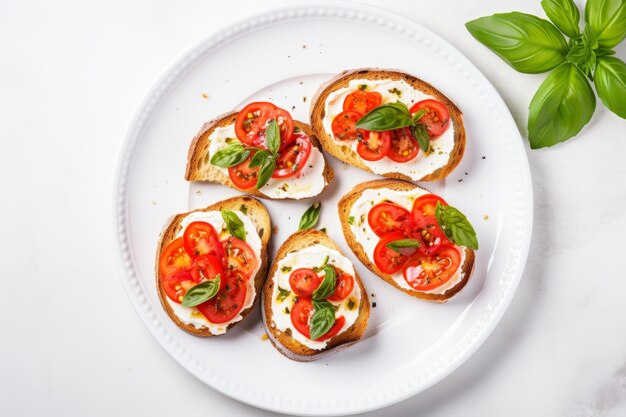 Foto sándwiches de bruscheta perfectamente estratificados una delicia tradicional italiana de los antipasti