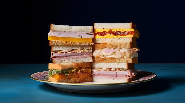 Sandwiches mit Brot, Tomaten, Salat und gelbem Käse
