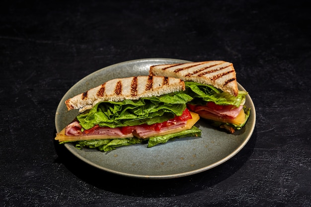 Sandwiches en el plato. Fondo oscuro