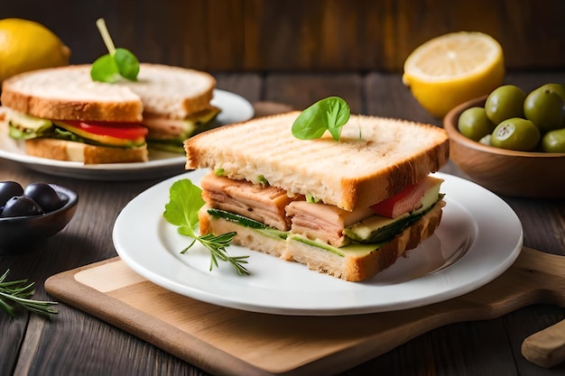 Sándwiches en un plato con limón y limón.