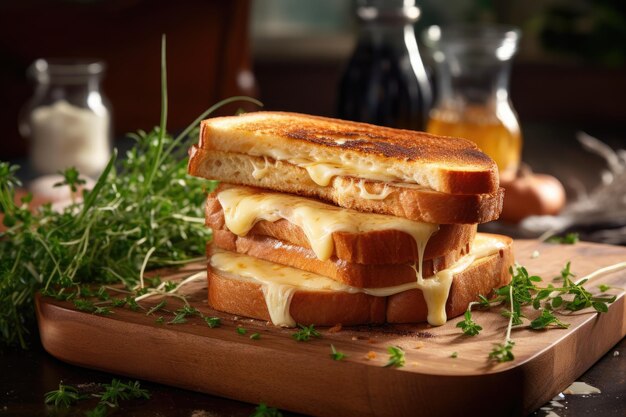 Sándwiches de tostadas con queso en una mesa de madera