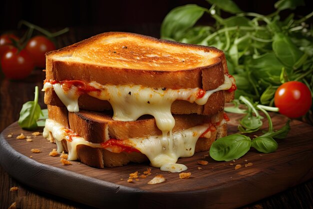 Sándwiches de tostadas con queso en una mesa de madera