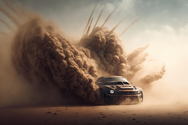 Foto sandwolken ein auto ein sandsturm oder staub schmutzige braune rauchfahnengenerative ki