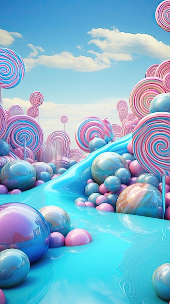 Foto sandy land farbenfrohe, leuchtend blaue und rosa bonbons