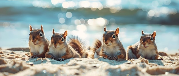 Sandy Squirrel Symphony A Beachside Serenade Concept Beachside Photoshoot Sandy Atmosphere Tierporträts Musikalische Requisiten Naturverbindung