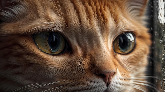 Sanft beleuchteter Beobachter fängt fotorealistische Oyen-Katze die Schönheit des regnerischen Fensters ein