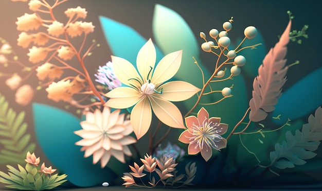 Sanfte Pastelltöne und zarte Linienarbeiten zur Darstellung einer abstrakten Frühlingsblumenszene