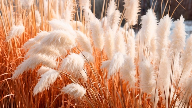 Sanfte Vegetation auf einem abstrahierten natürlichen Hintergrund Selloan cortaderia Pampasgras mit einem Boho-Stil-Hintergrund aus trockenem Schilf Generative KI