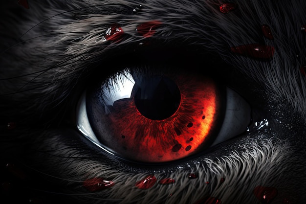 Foto sangre en el ojo de un lobo