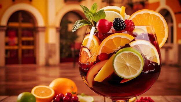 Sangria um coquetel frutado tradicional da Espanha baseado em vinho doce e frutas uma bebida refrescante