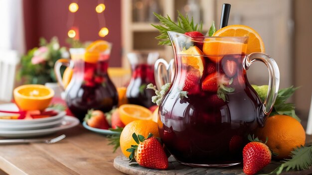 Foto sangria vermelha na mesa.