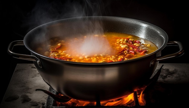 Foto sano guiso cocinado al fuego con verduras generado por inteligencia artificial