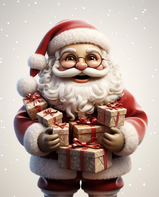 Foto un santa claus 3d con algunas cajas de regalos en un fondo blanco transparente