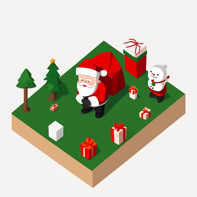 Foto santa claus abuelo frost trineo renos regalos de año nuevo navidad diseño plano isométrico icona plantilla ilustración vectorial