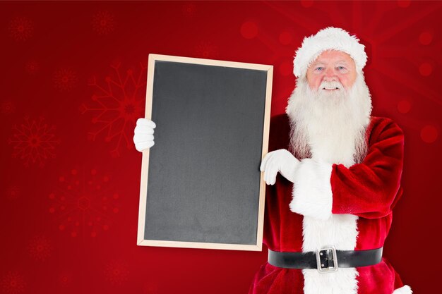 santa claus, actuación, pizarra, contra, fondo rojo